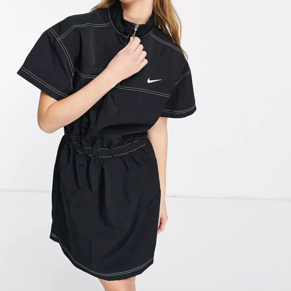 Nike Swoosh half zip dress in black Size S